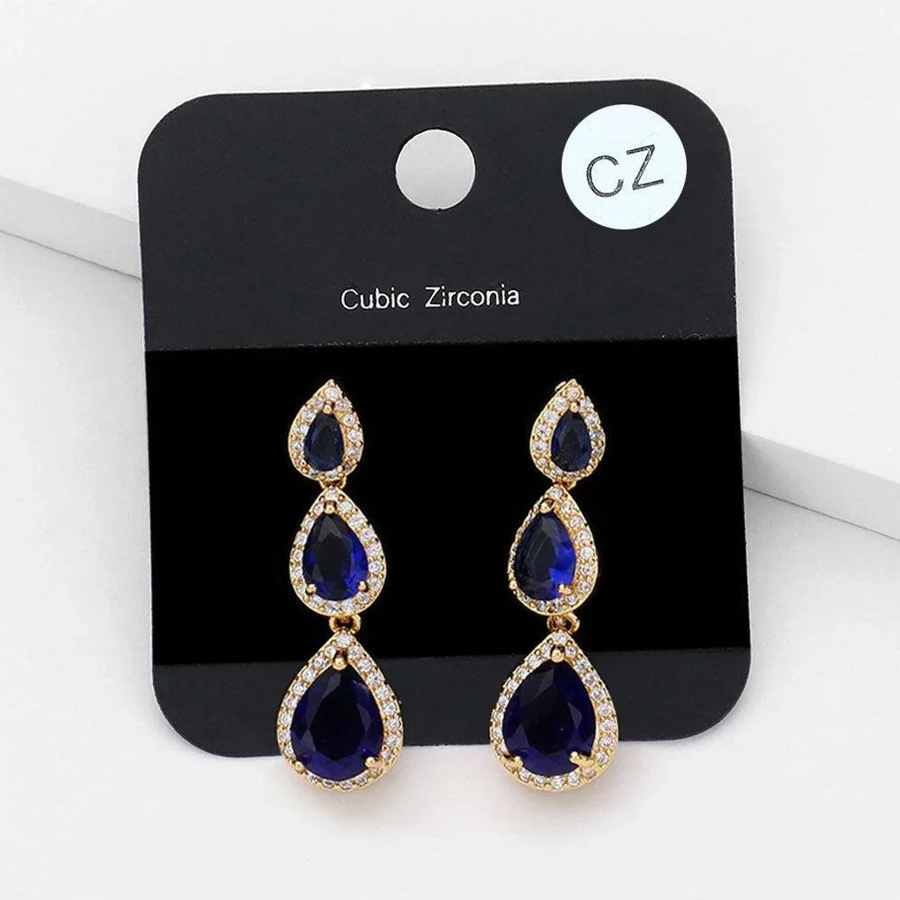 Clear Cubic Zirconia Triple Teardrop Link Evening Earrings - Jewelry Store by Erik Rayo