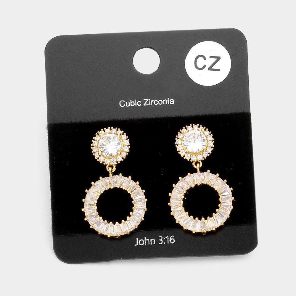 Gold CZ Double Round Link Dangle Evening Earrings - Jewelry Store by Erik Rayo