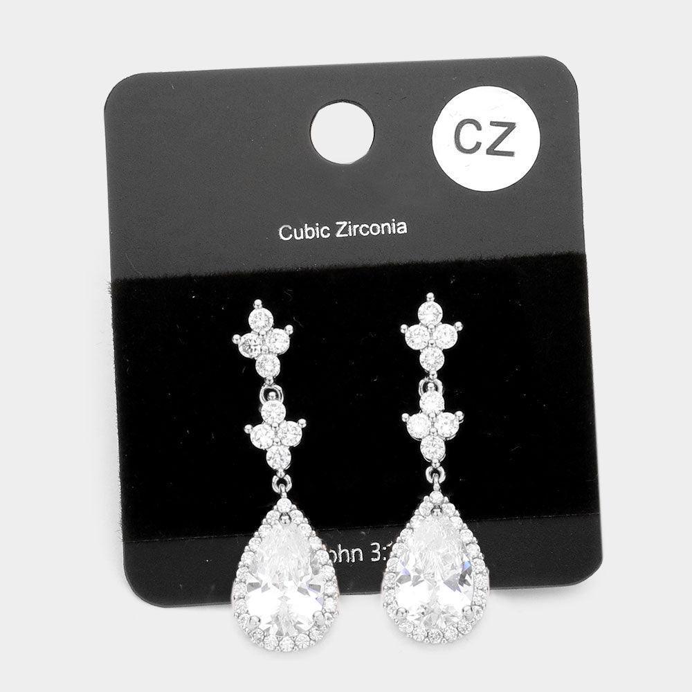 CZ Teardrop Accented Dangle Evening Earrings - Jewelry Store by Erik Rayo