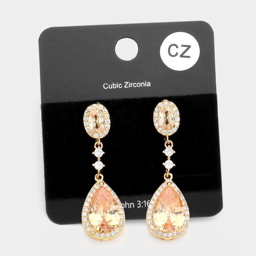CZ Teardrop Accented Dangle Evening Earrings - Jewelry Store by Erik Rayo