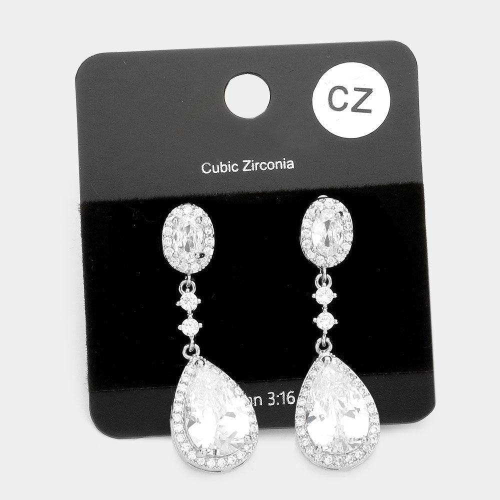 CZ Teardrop Accented Dangle Evening Earrings - Jewelry Store by Erik Rayo