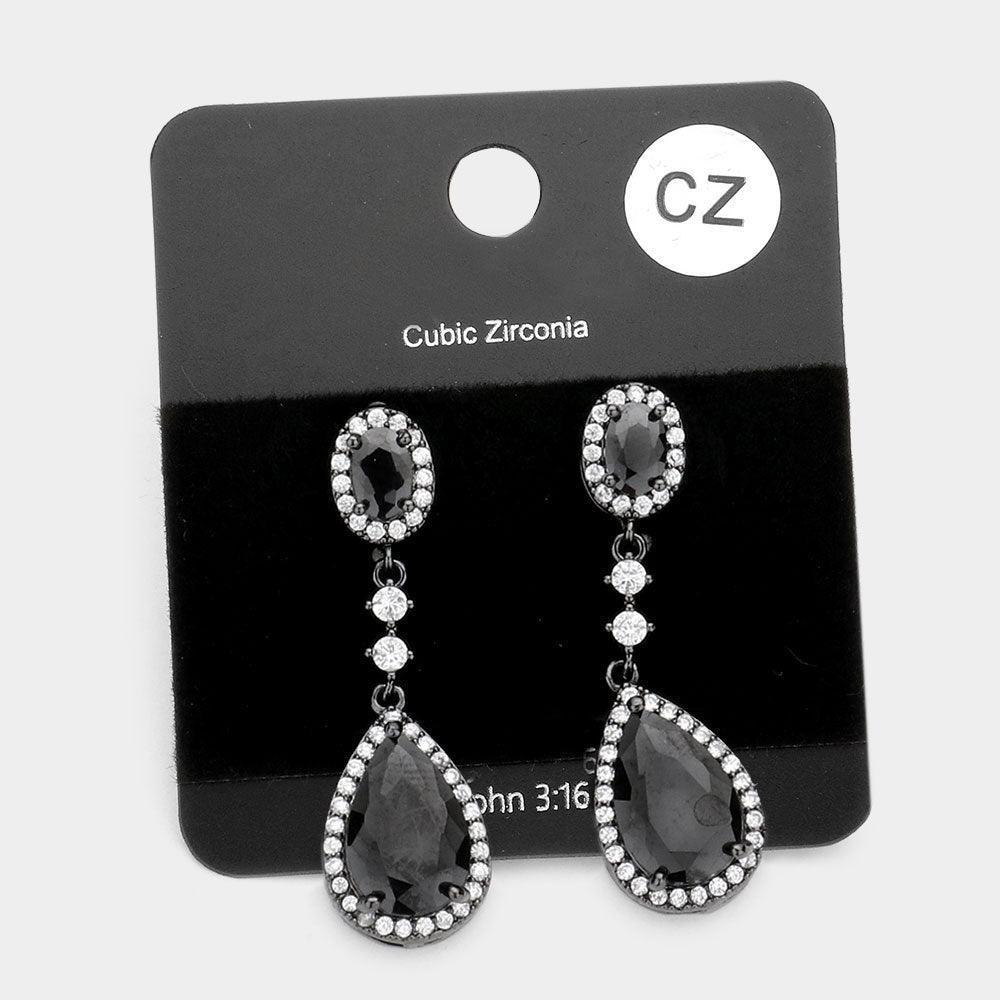 Black CZ Teardrop Accented Dangle Evening Earrings - Jewelry Store by Erik Rayo