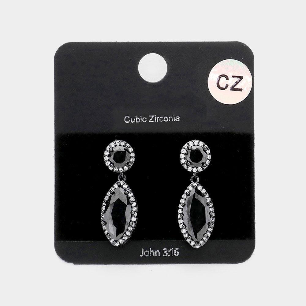 Black CZ Marquise Stone Dangle Evening Earrings - Jewelry Store by Erik Rayo