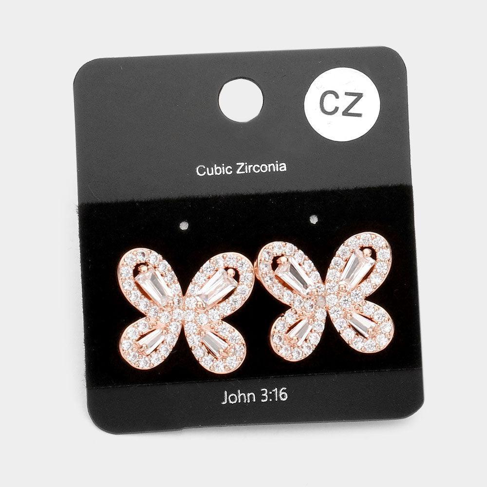 Rose Gold CZ Butterfly Evening Earrings - Jewelry Store by Erik Rayo