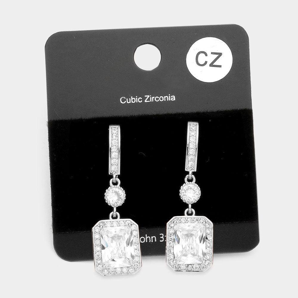 CZ Emerald Cut Accented Dangle Evening Earrings - Jewelry Store by Erik Rayo
