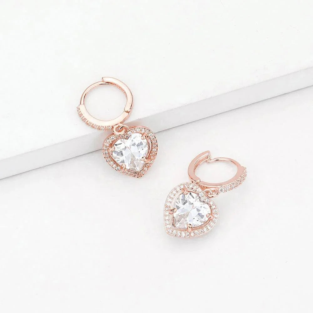 Rose Gold CZ Heart Dangle Huggie Evening Earrings - Jewelry Store by Erik Rayo