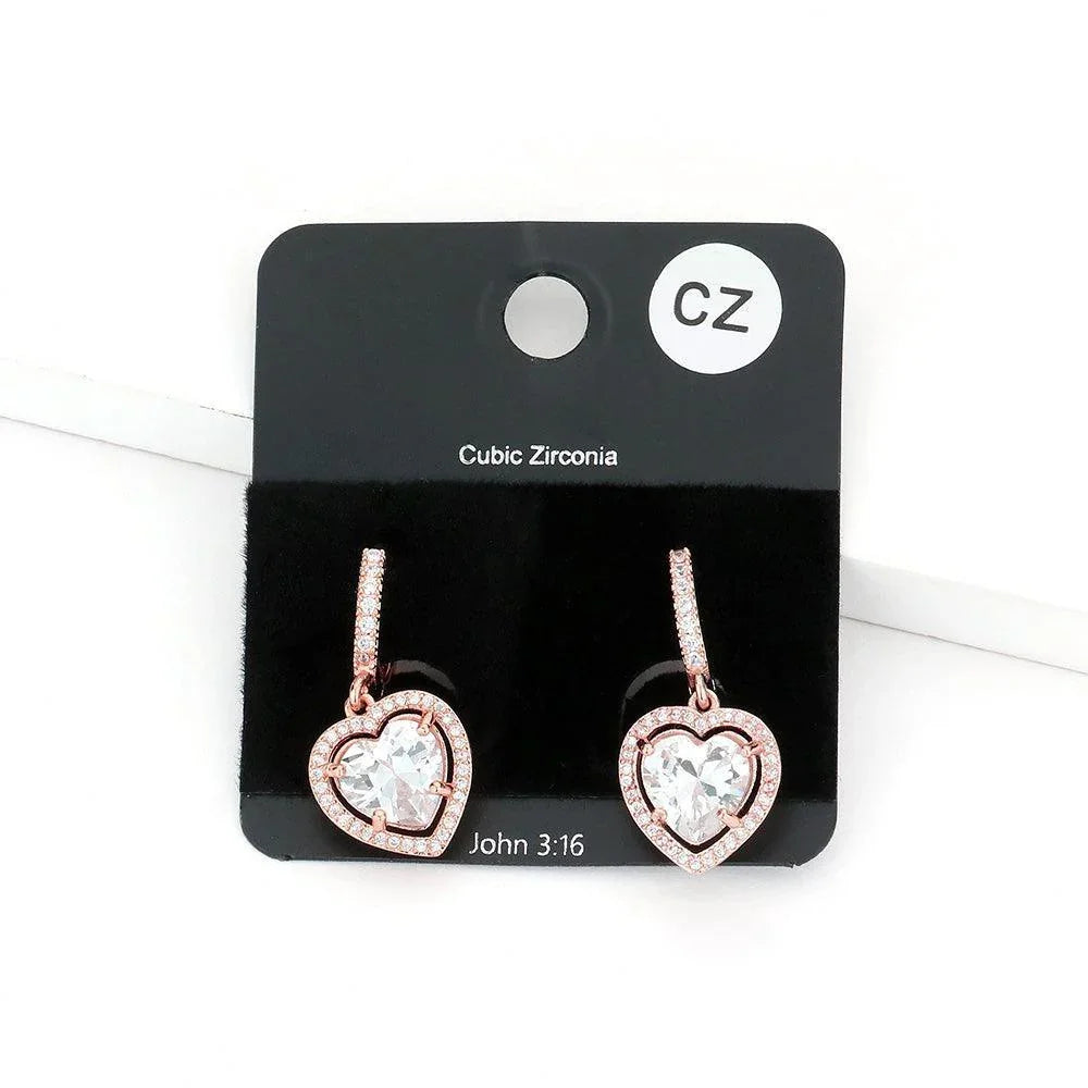 Rose Gold CZ Heart Dangle Huggie Evening Earrings - Jewelry Store by Erik Rayo
