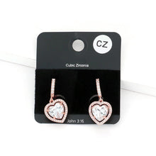 Load image into Gallery viewer, Rose Gold CZ Heart Dangle Huggie Evening Earrings
