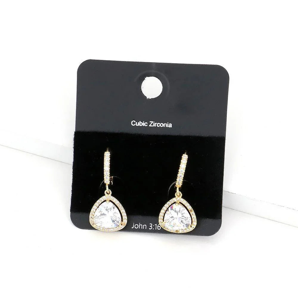 Gold CZ Stone Triangle Evening Huggie Earrings - Jewelry Store by Erik Rayo