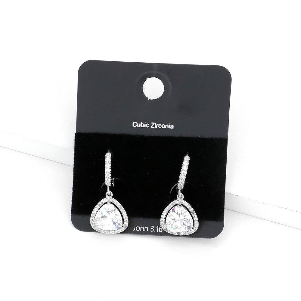 CZ Stone Triangle Evening Huggie Earrings