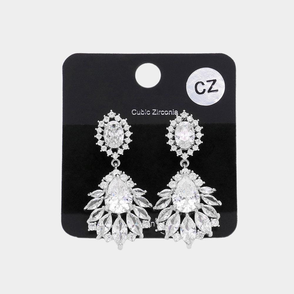 Multi CZ Stone Cluster Dangle Evening Earrings - Jewelry Store by Erik Rayo