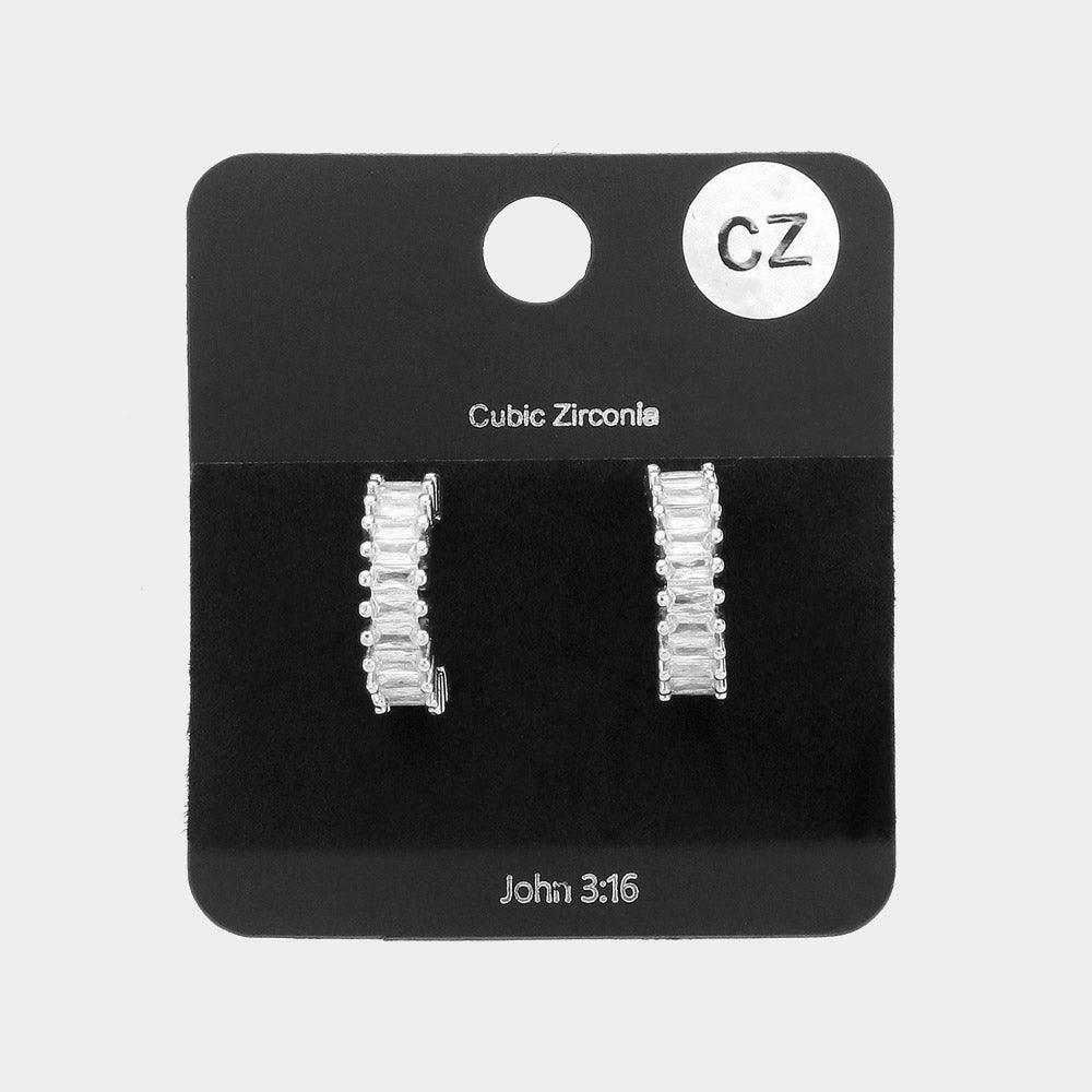 Clear CZ Baguette Stone Hoop Earrings - Jewelry Store by Erik Rayo