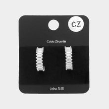 Load image into Gallery viewer, Clear CZ Baguette Stone Hoop Earrings
