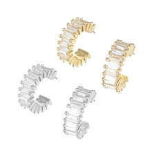 Load image into Gallery viewer, Gold CZ Baguette Stone Hoop Earrings
