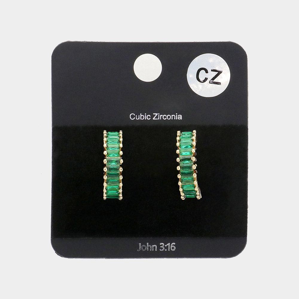 Gold CZ Baguette Stone Hoop Earrings - Jewelry Store by Erik Rayo