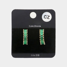 Load image into Gallery viewer, Gold CZ Baguette Stone Hoop Earrings
