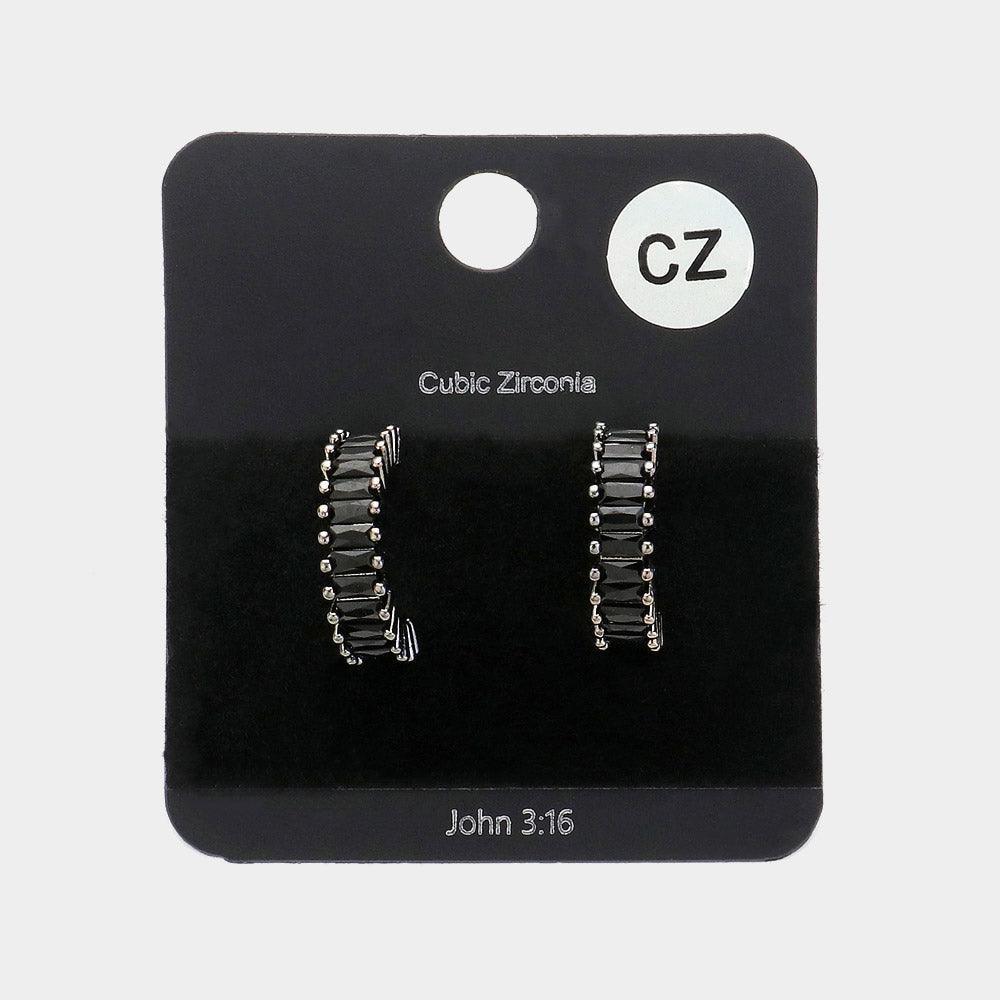 Black CZ Baguette Stone Hoop Earrings - Jewelry Store by Erik Rayo