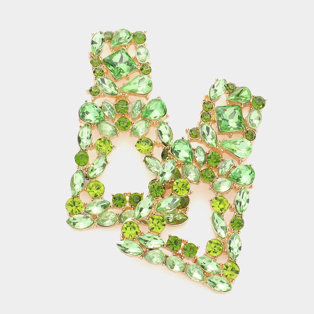 Green Marquise Round Stone Cluster Evening Earrings - Jewelry Store by Erik Rayo