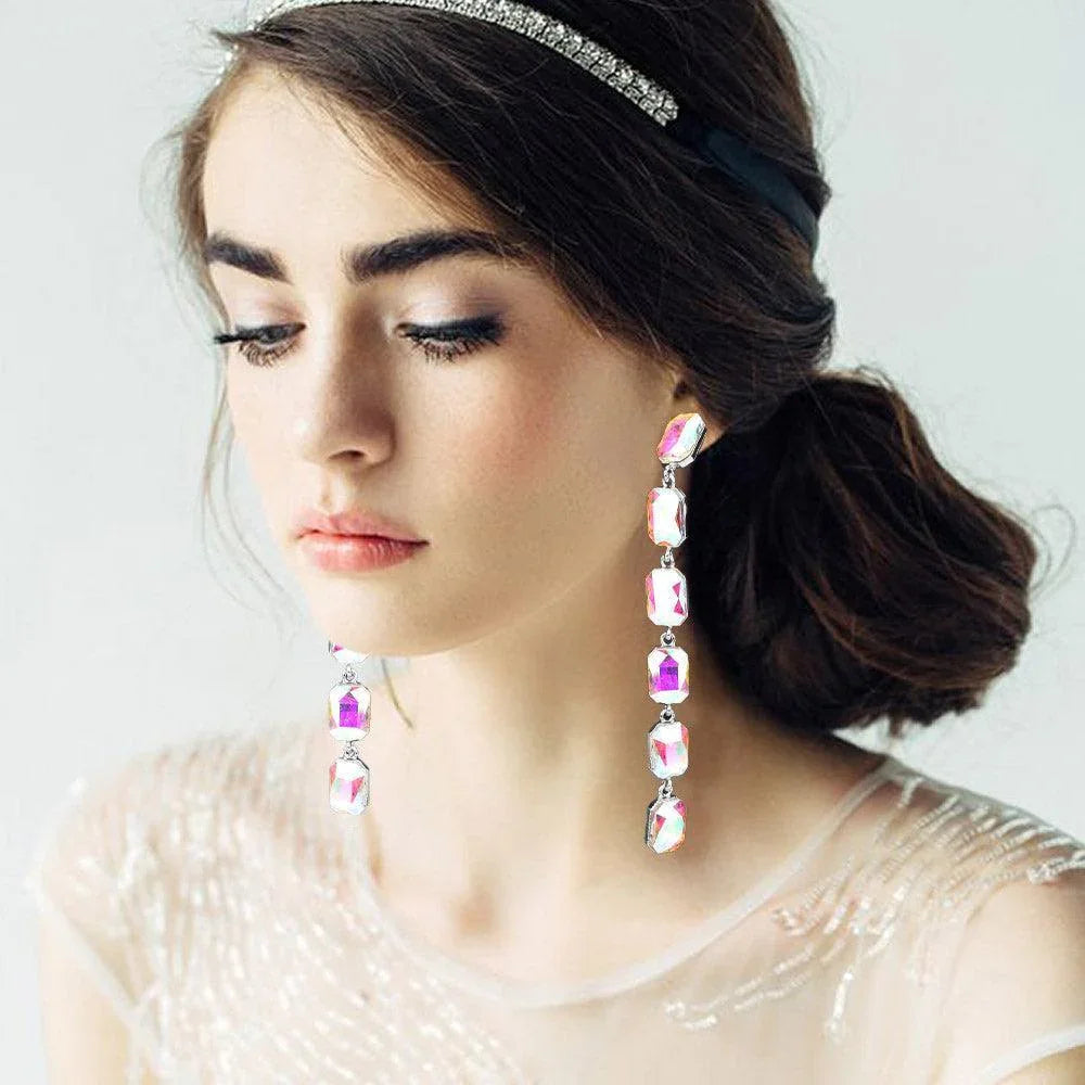 Emerald Cut Stone Link Dangle Evening Earrings - Jewelry Store by Erik Rayo