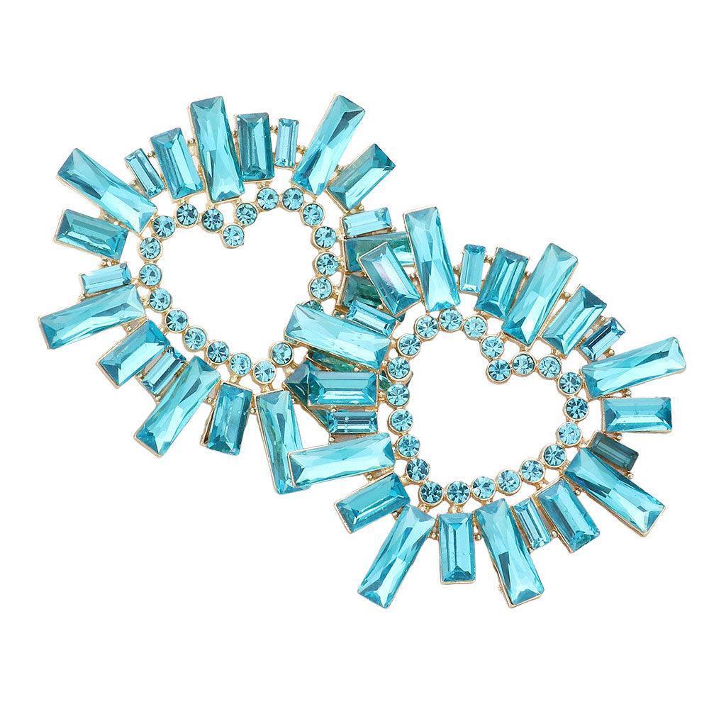 Aqua Stone Cluster Heart Evening Earrings - Jewelry Store by Erik Rayo