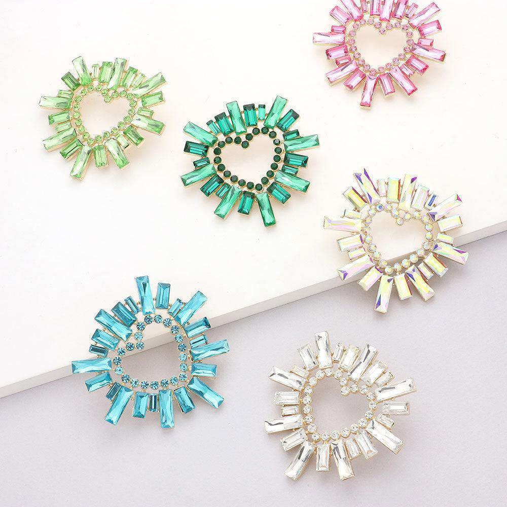 Aqua Stone Cluster Heart Evening Earrings - Jewelry Store by Erik Rayo