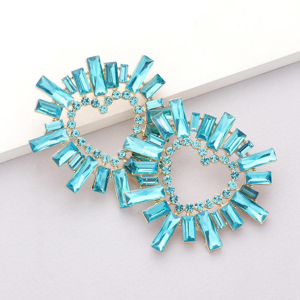 Aqua Stone Cluster Heart Evening Earrings - Jewelry Store by Erik Rayo