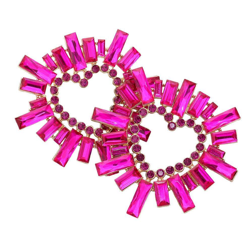 Fuchsia Stone Cluster Heart Evening Earrings - Jewelry Store by Erik Rayo