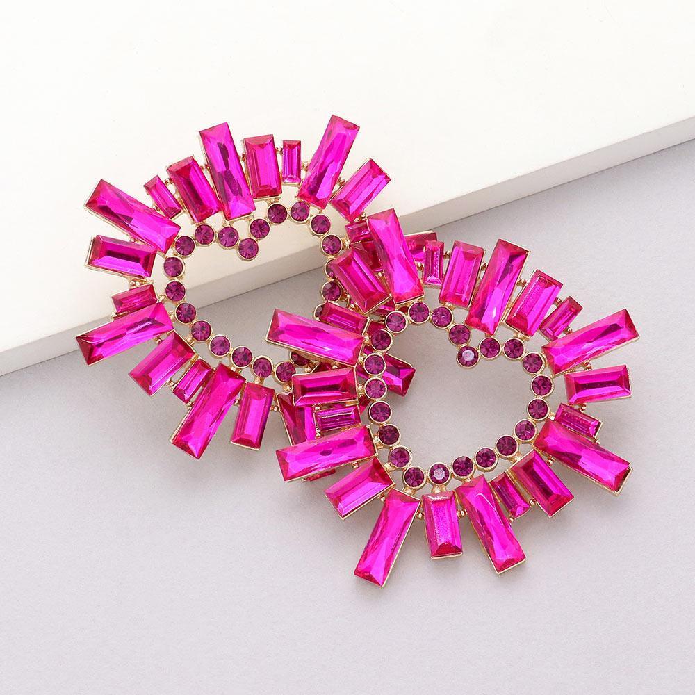 Fuchsia Stone Cluster Heart Evening Earrings - Jewelry Store by Erik Rayo
