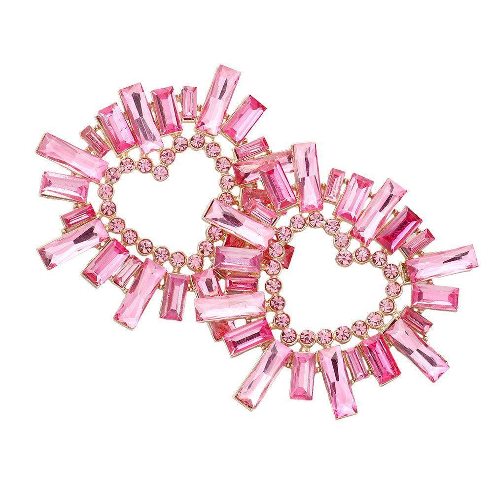 Pink Stone Cluster Heart Evening Earrings - Jewelry Store by Erik Rayo