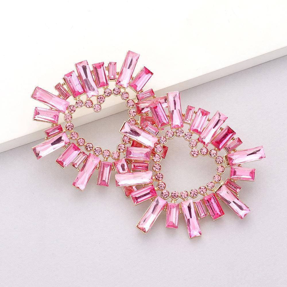Pink Stone Cluster Heart Evening Earrings - Jewelry Store by Erik Rayo