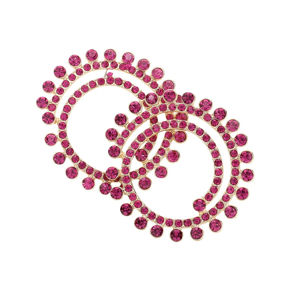 Fuchsia Stone Cluster Swirl Round Evening Earrings - Jewelry Store by Erik Rayo