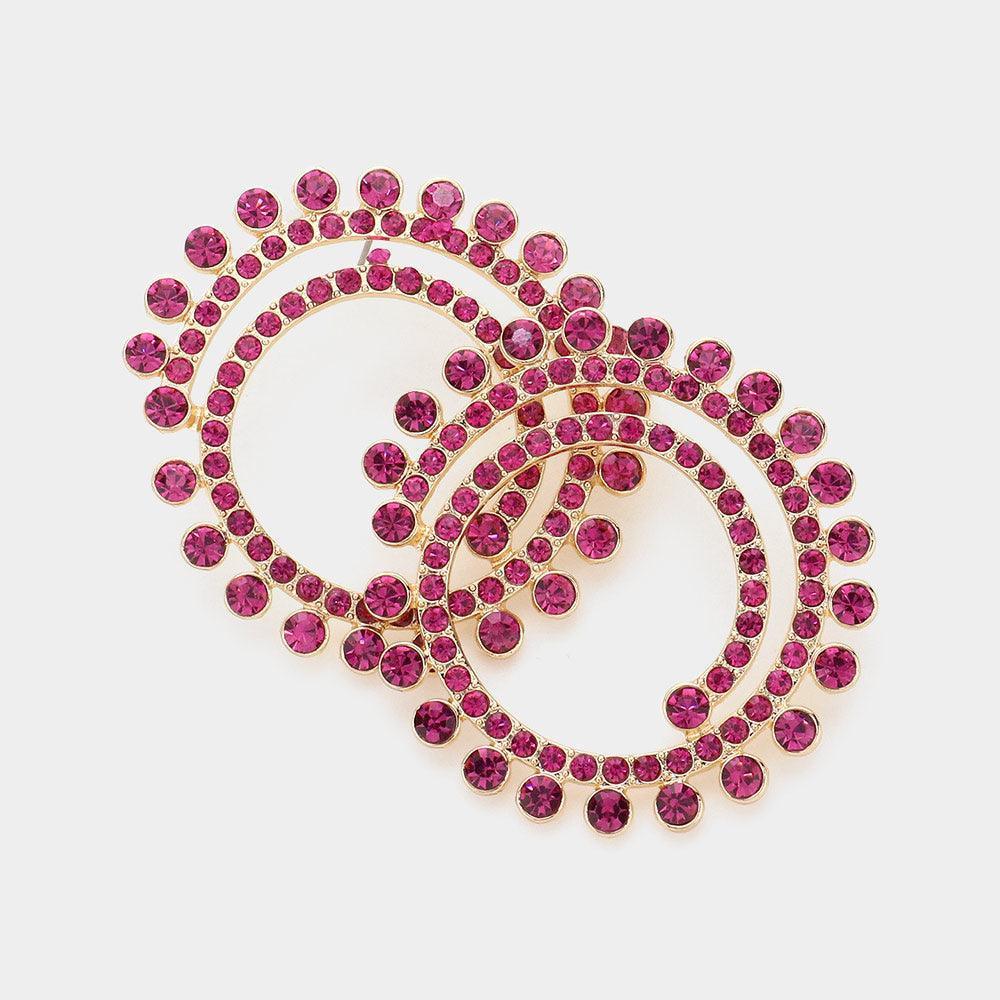 Fuchsia Stone Cluster Swirl Round Evening Earrings - Jewelry Store by Erik Rayo