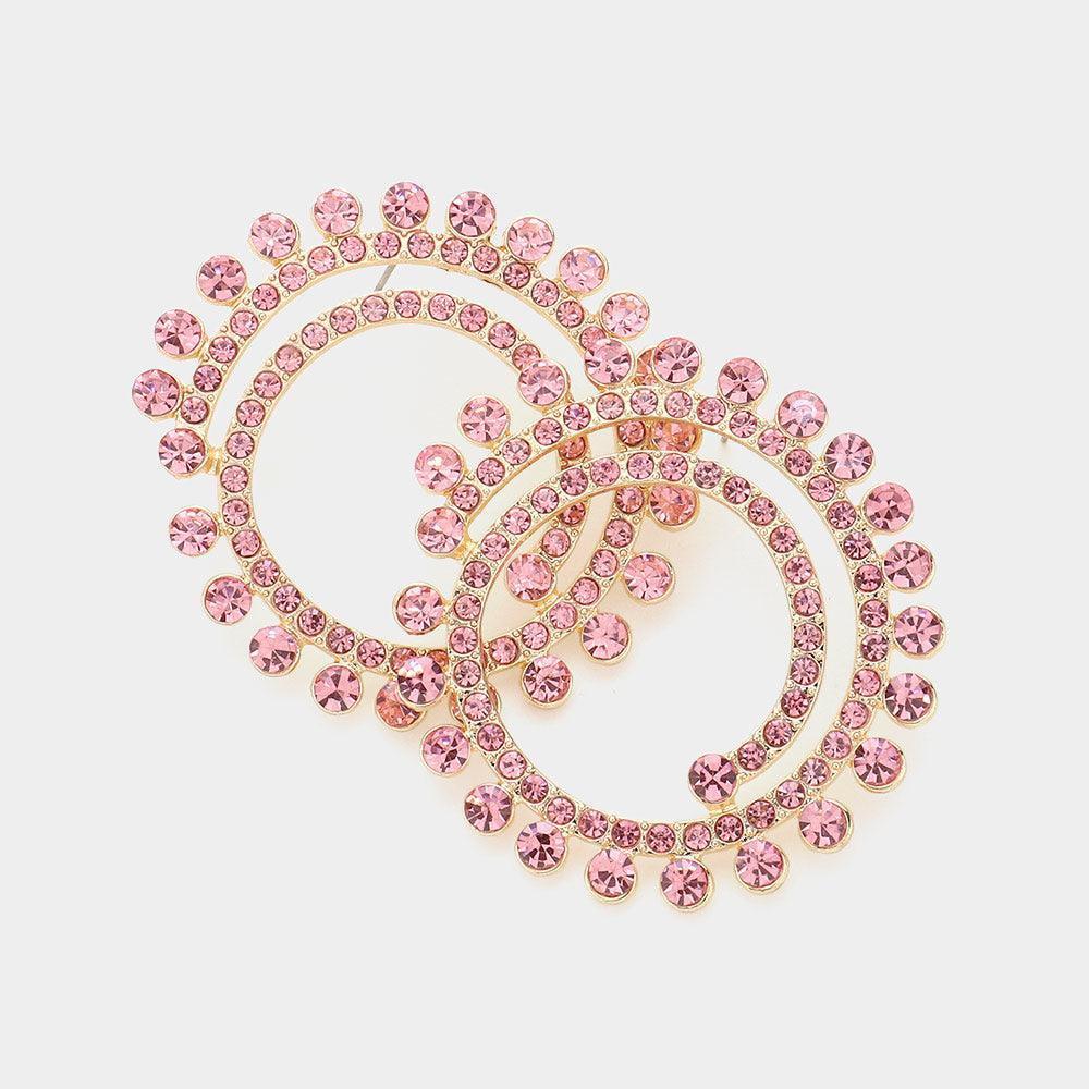 Pink Stone Cluster Swirl Round Evening Earrings - Jewelry Store by Erik Rayo