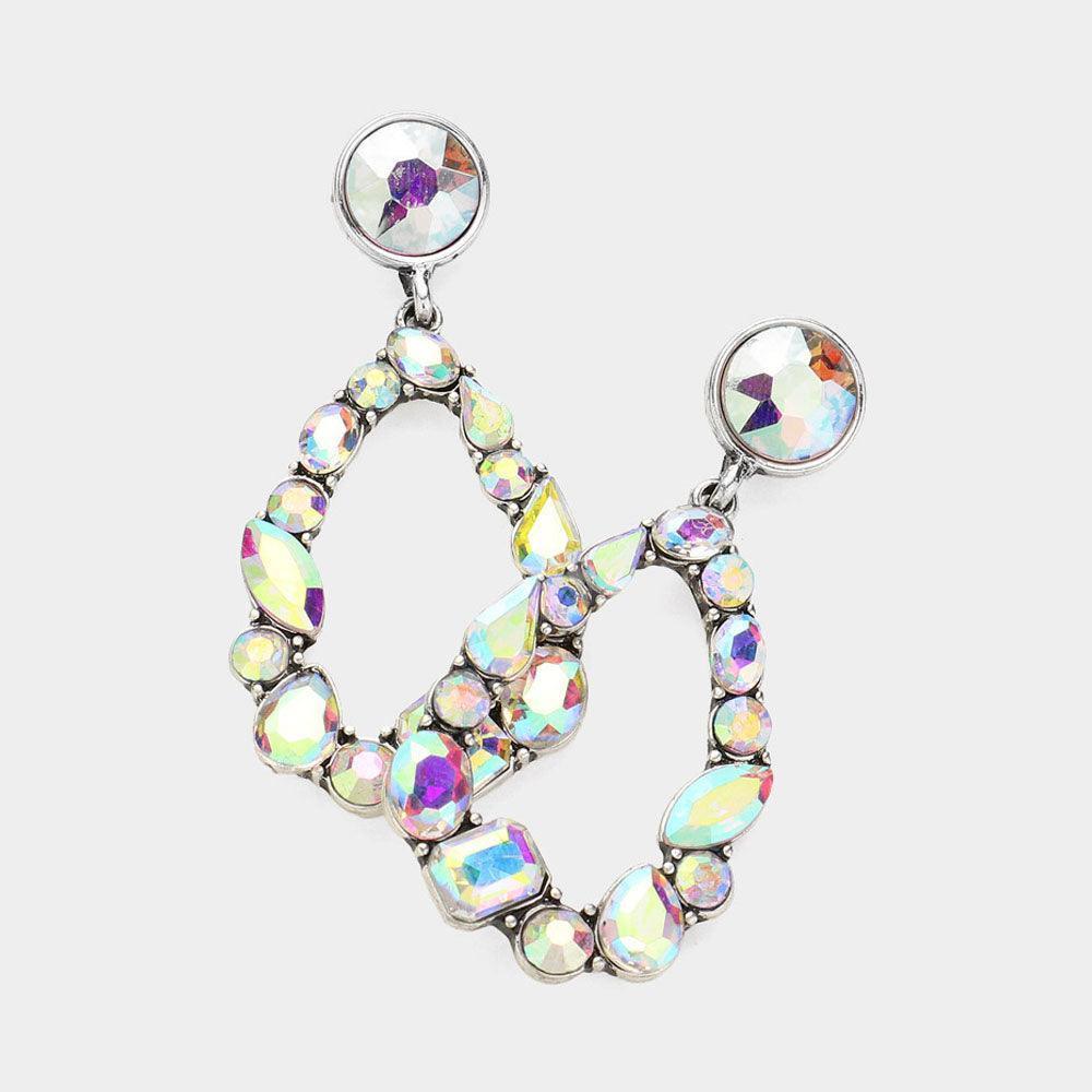 Silver Marquise Teardrop Round Stone Cluster Open Teardrop Dangle Earrings - Jewelry Store by Erik Rayo