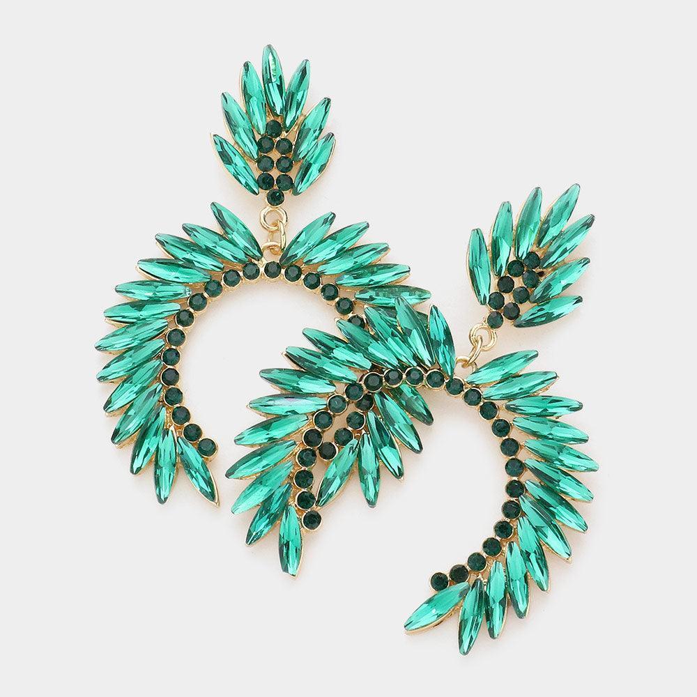 Stone Cluster Curved Dangle Evening Earrings - Jewelry Store by Erik Rayo