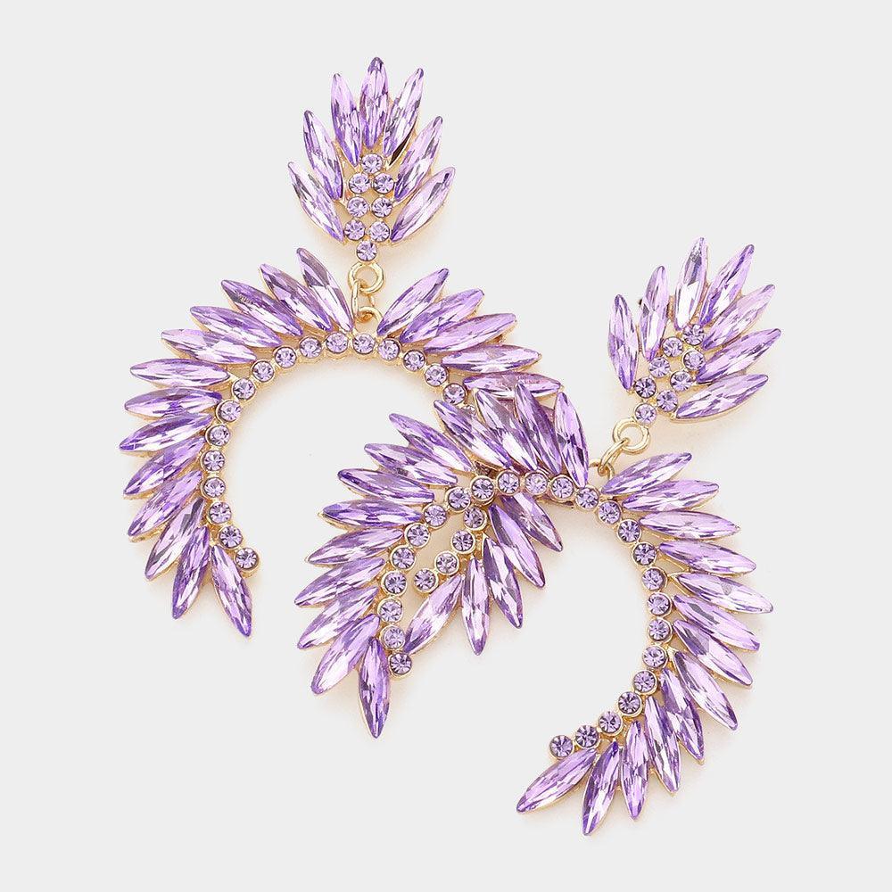 Lavender Stone Cluster Curved Dangle Evening Earrings - Jewelry Store by Erik Rayo