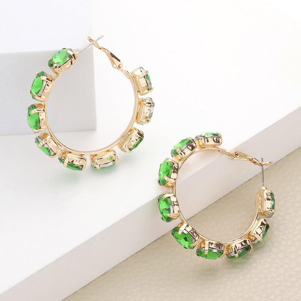 Green Oval Stone Cluster Hoop Evening Earrings - Jewelry Store by Erik Rayo