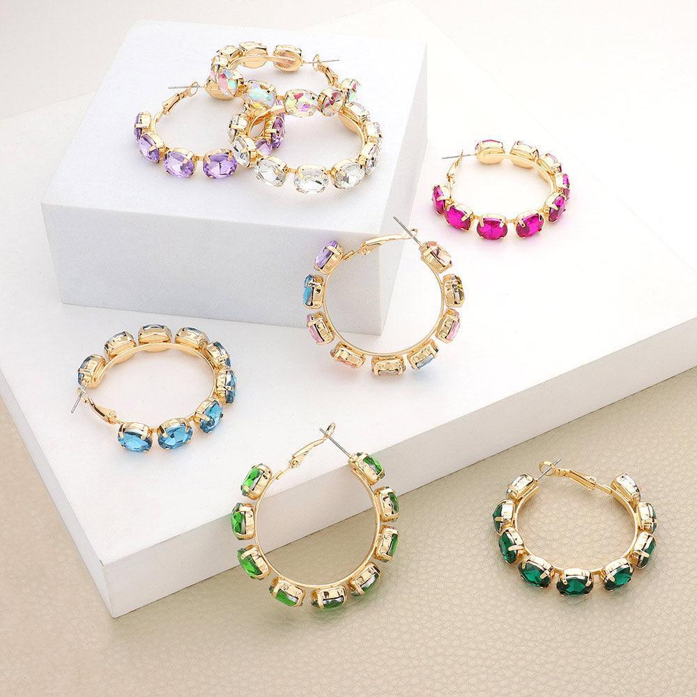 Green Oval Stone Cluster Hoop Evening Earrings - Jewelry Store by Erik Rayo