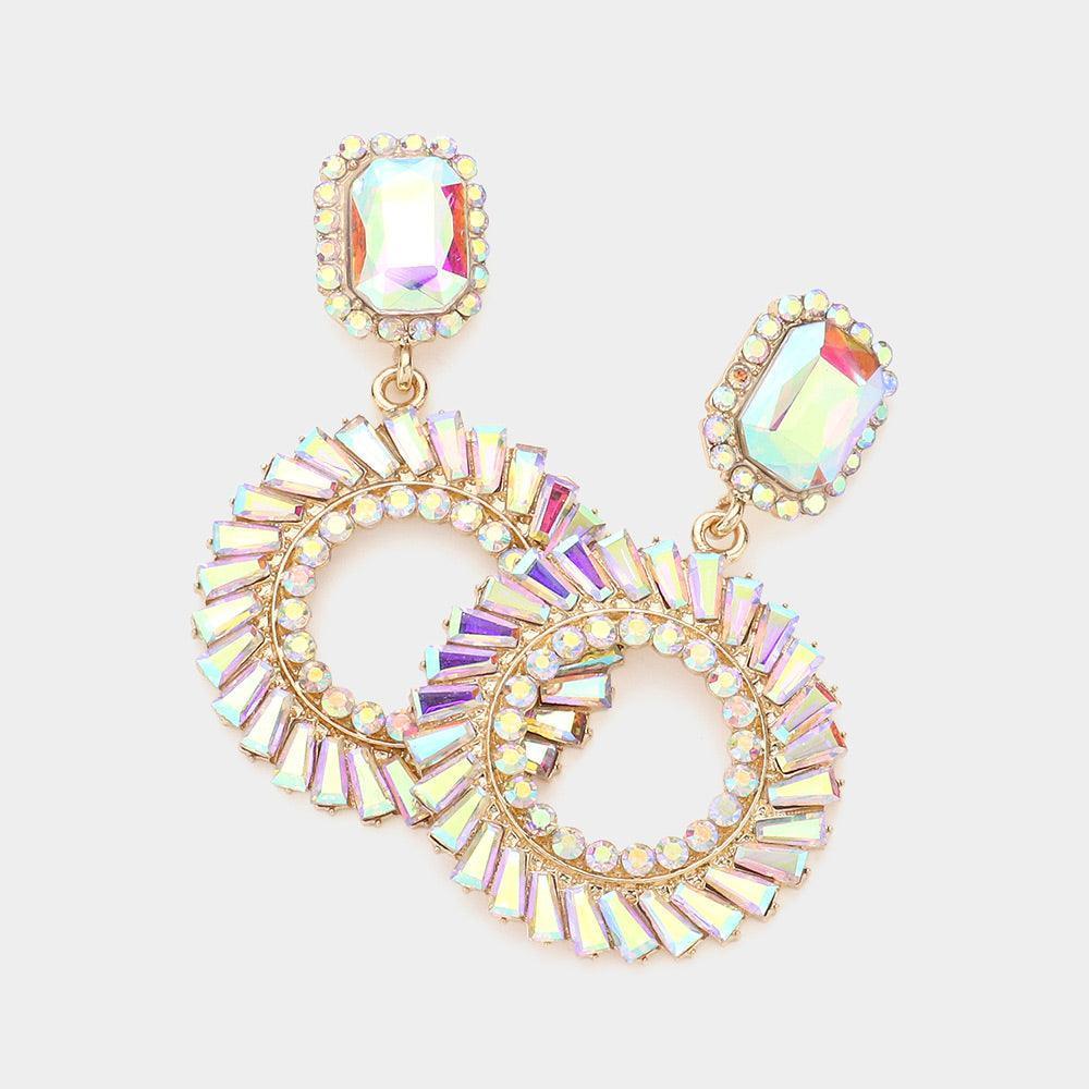 Gold Stone Cluster Open Round Link Dangle Evening Earrings - Jewelry Store by Erik Rayo
