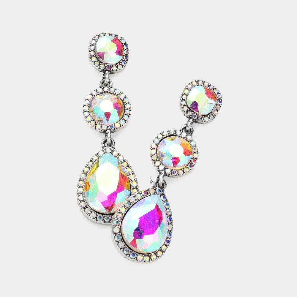 Silver Round Teardrop Stone Cluster Link Evening Earrings - Jewelry Store by Erik Rayo