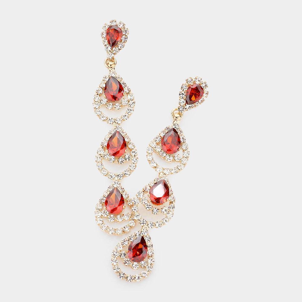 CZ Teardrop Stone Accented Link Dangle Evening Earrings - Jewelry Store by Erik Rayo