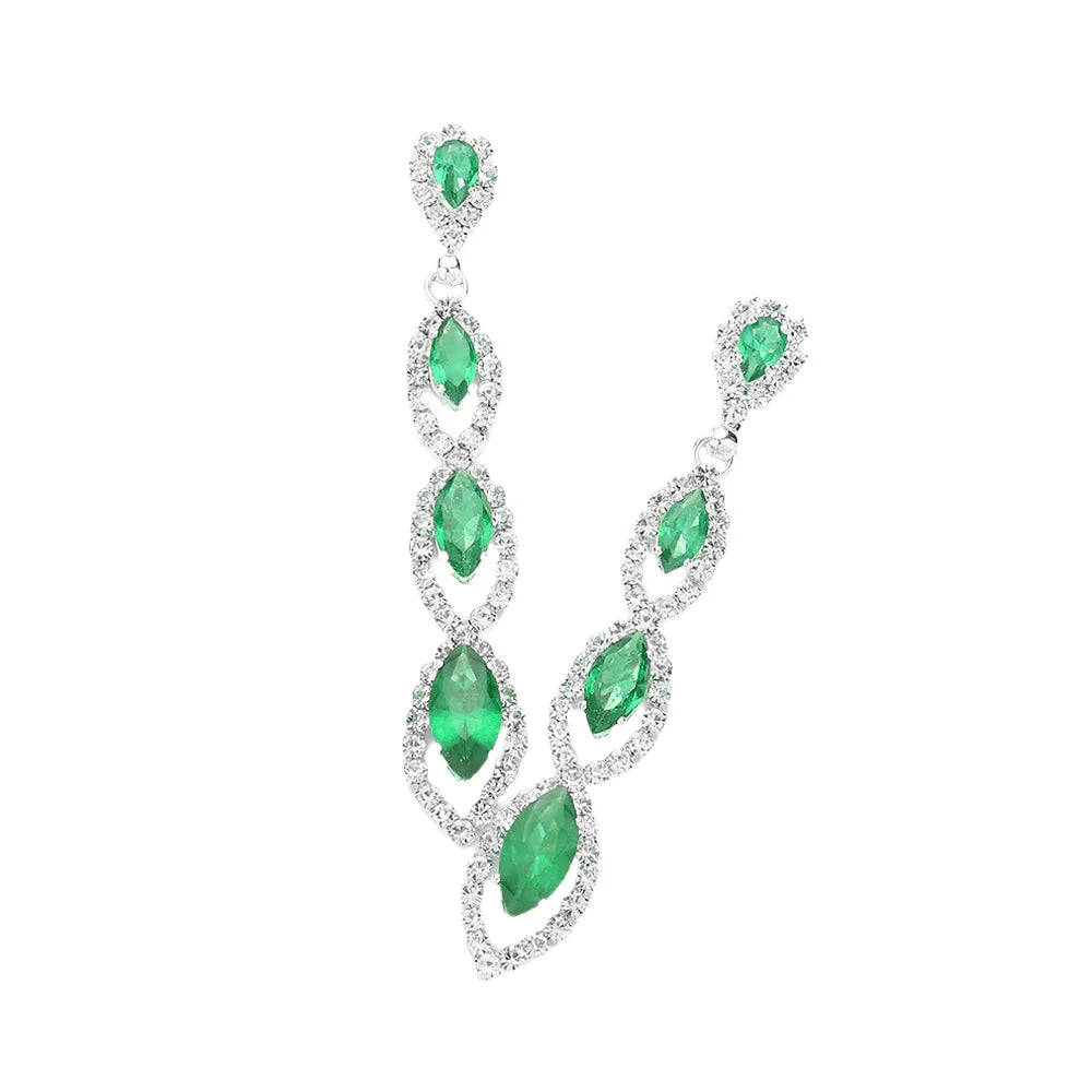 Silver CZ Marquise Stone Pointed Cluster Link Dropdown Evening Earrings - Jewelry Store by Erik Rayo