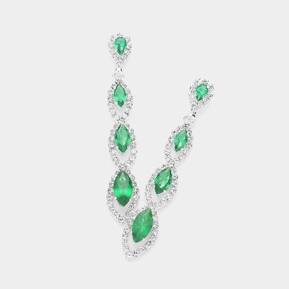 Silver CZ Marquise Stone Pointed Cluster Link Dropdown Evening Earrings - Jewelry Store by Erik Rayo