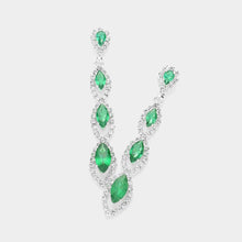 Load image into Gallery viewer, Silver CZ Marquise Stone Pointed Cluster Link Dropdown Evening Earrings
