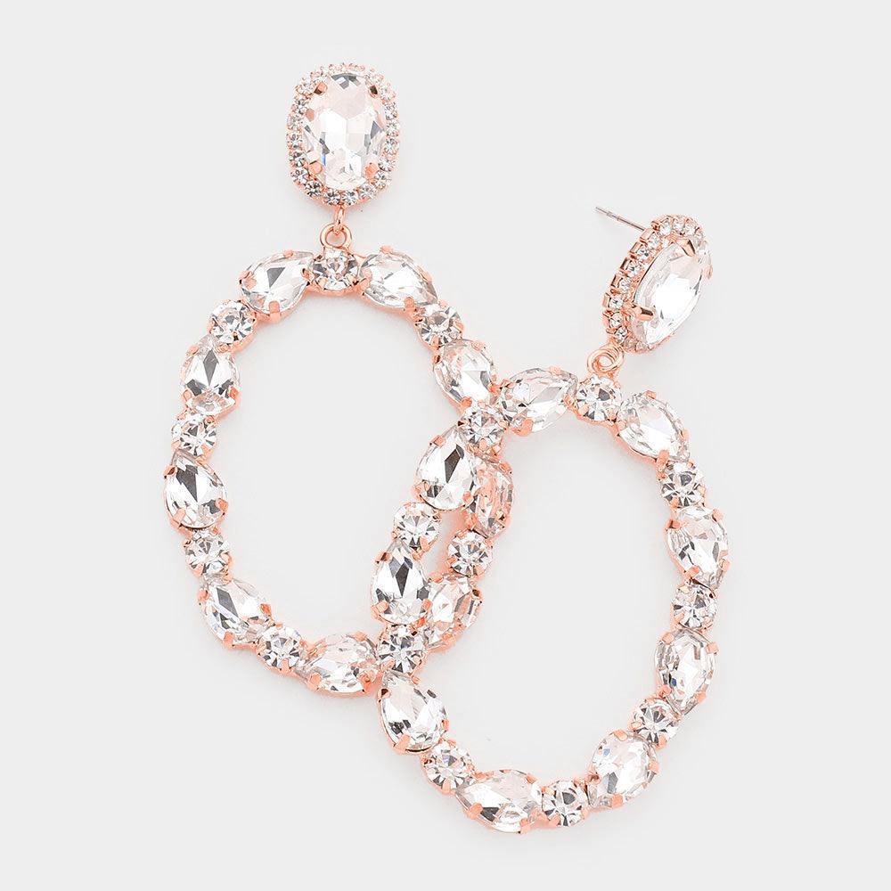 Rose Gold Teardrop Crystal Statement Open Circle Evening Earrings - Jewelry Store by Erik Rayo