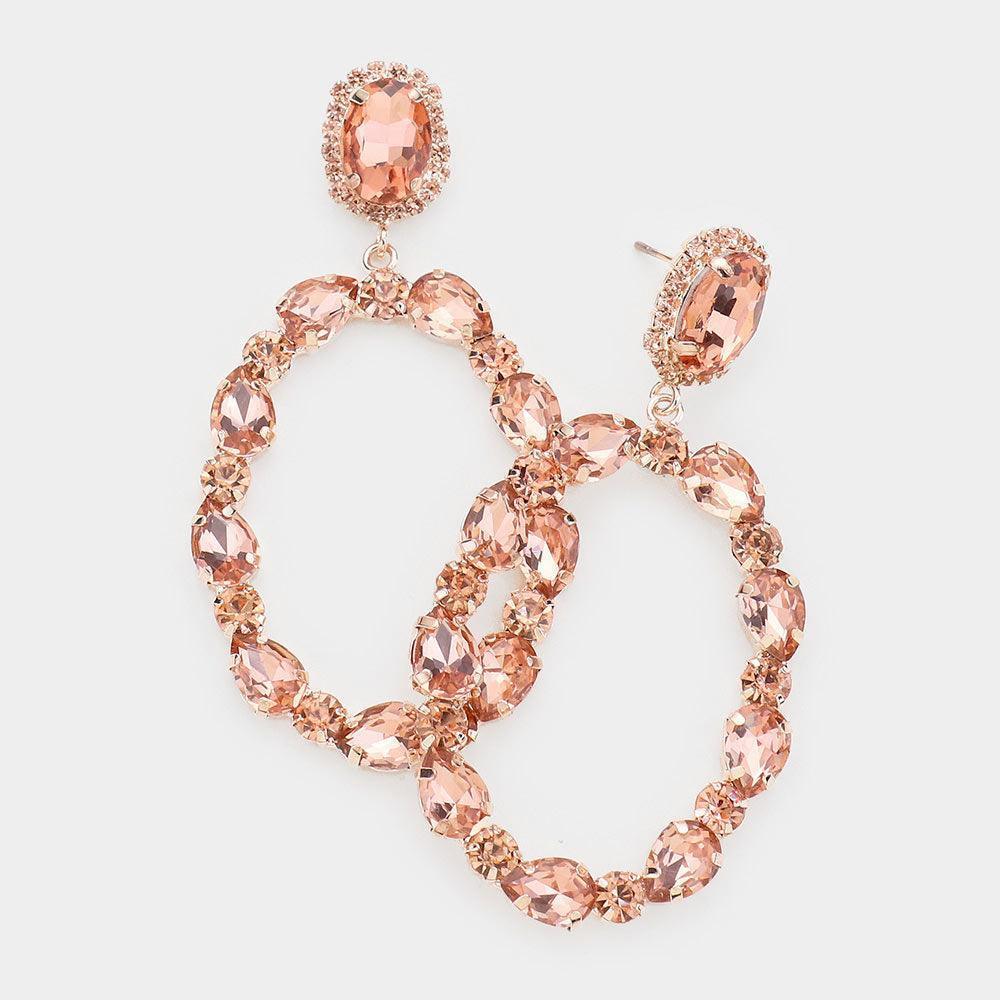 Rose Gold Teardrop Crystal Statement Open Circle Evening Earrings - Jewelry Store by Erik Rayo