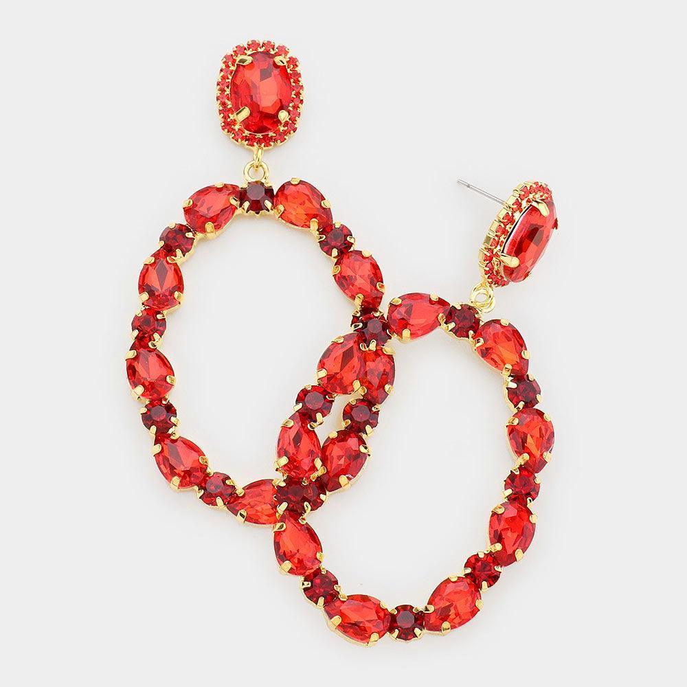 Red Teardrop Crystal Statement Open Circle Evening Earrings - Jewelry Store by Erik Rayo