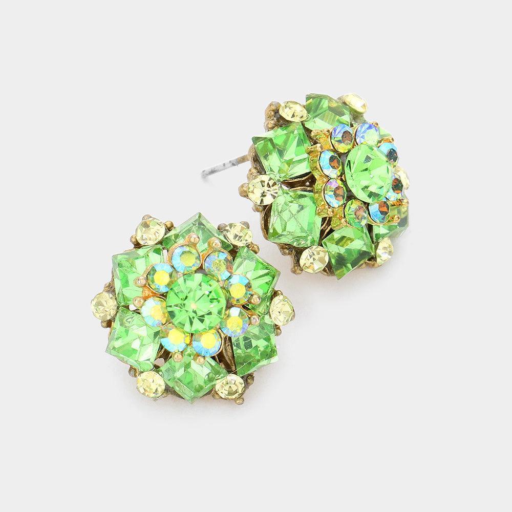Round Square Stone Cluster Stud Evening Earrings - Jewelry Store by Erik Rayo