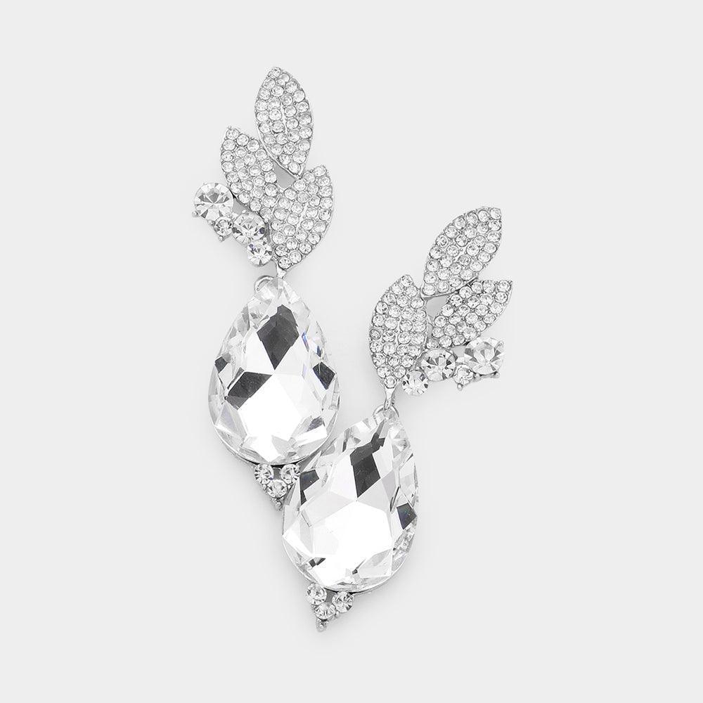 Crystal Rhinestone Pave Leaf Teardrop Evening Earrings - Jewelry Store by Erik Rayo