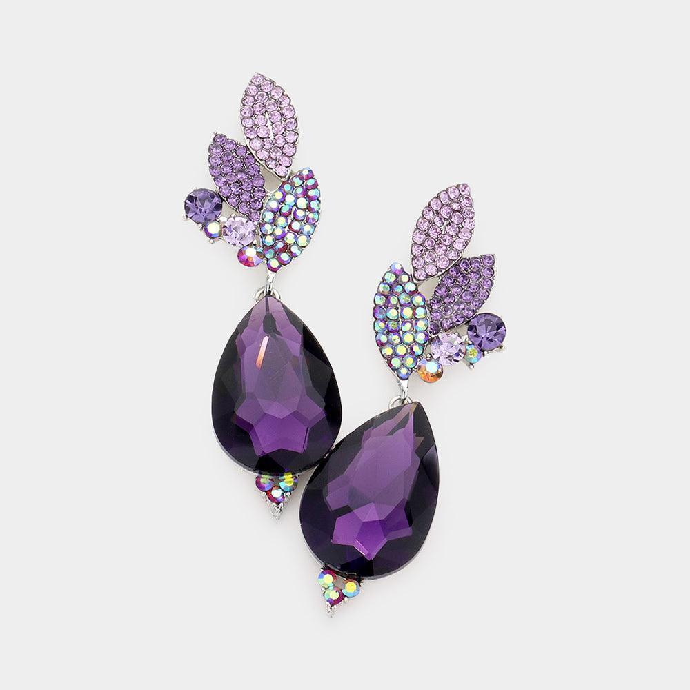 Crystal Rhinestone Pave Leaf Teardrop Evening Earrings - Jewelry Store by Erik Rayo